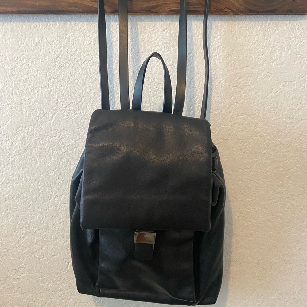 Black leather backpack